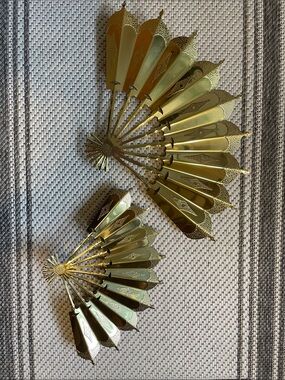 Gold Metal Decorative Fan Wall Accent - Set of 2